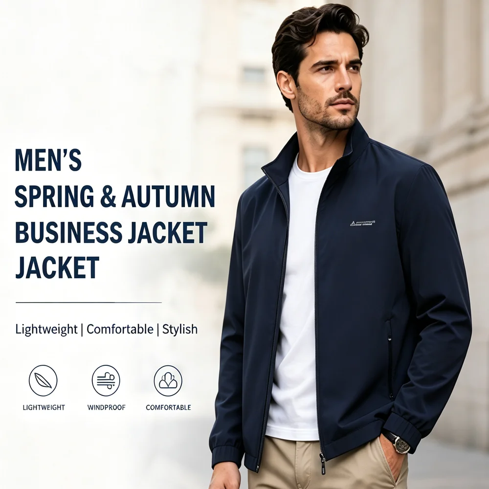 Spring Autumn Men's Business Jacket Classic Men Turn-Down Collar Formal Trench Coats Men Windbreaker Zipper Workwear Jackets