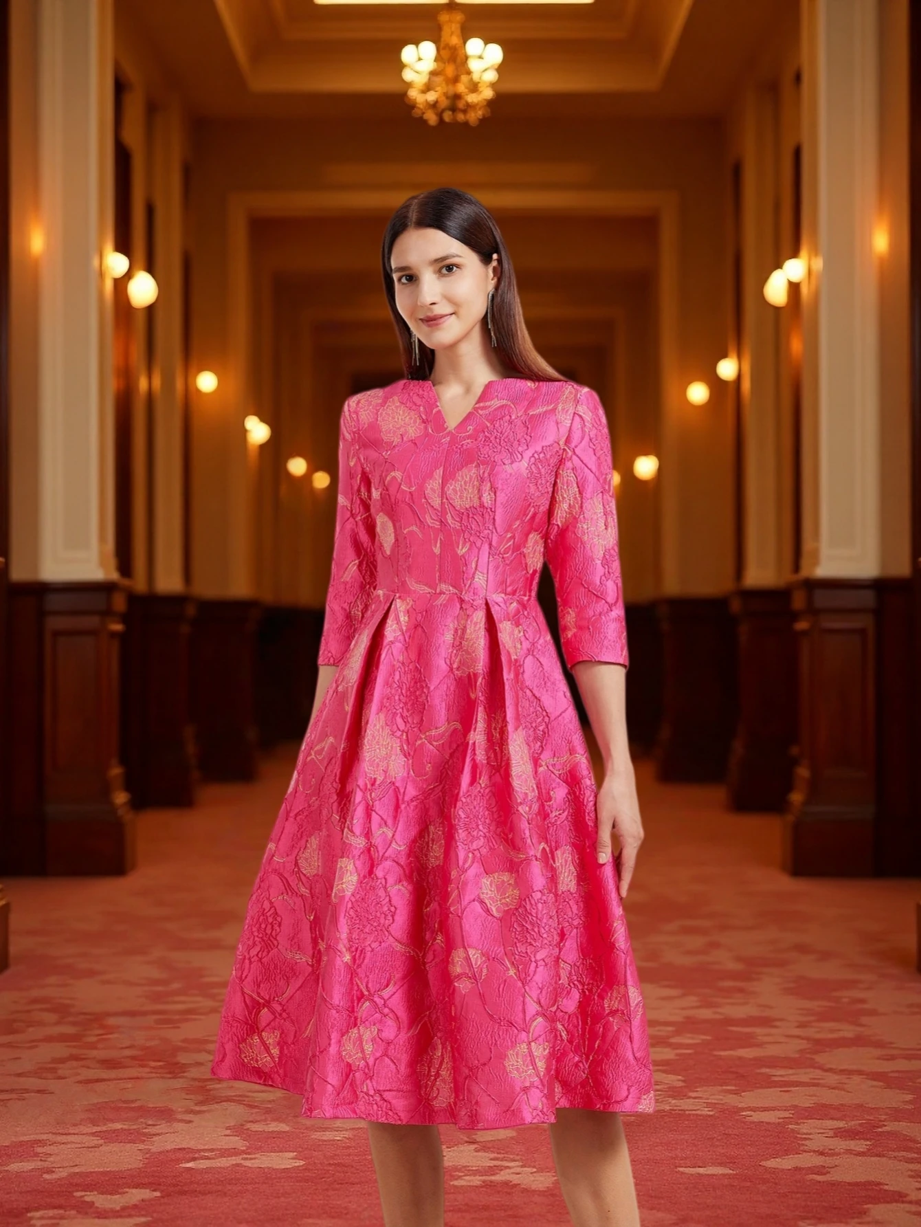 Luxury Dress Women Fashion Elegant Jacquard Dress Party Floral Women Clothing Evening Vintage Dress Formal Vestidos