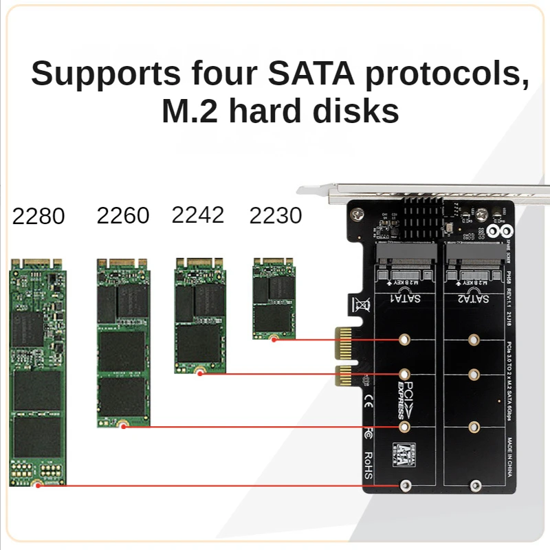PH58 2x M2 SATA para PCIE Adaptador Placa RAID Splitter Placa de Expansão PCIe X1 NGFF M2 SATA SSD Display de Disco Duplo