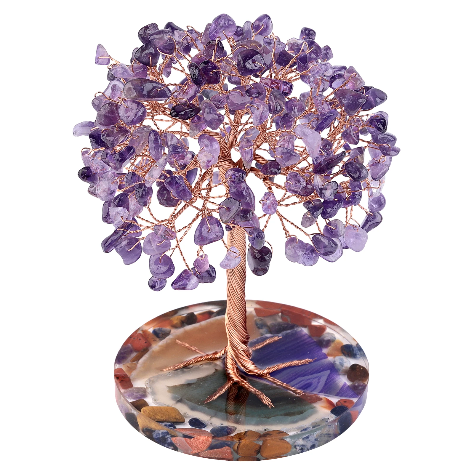 

Natural Amethyst Crystal Money Tree With Agate Slice Resin Base Mini Bonsai Tree Fengshui Decor For Luck And Wealth