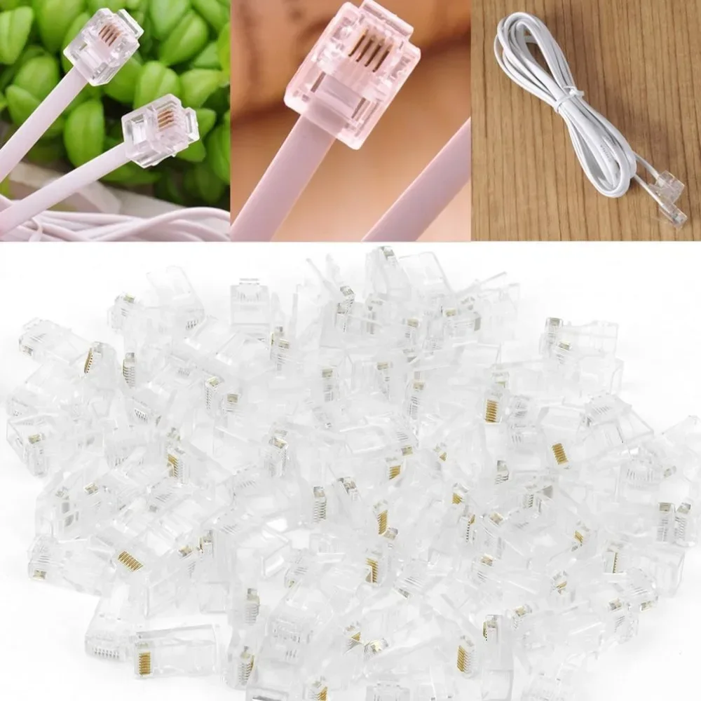 100PCS/set Transparent Universal Gold Plated Network Connector Head Modular Plug CAT5 CAT5E RJ45 Crystal Head