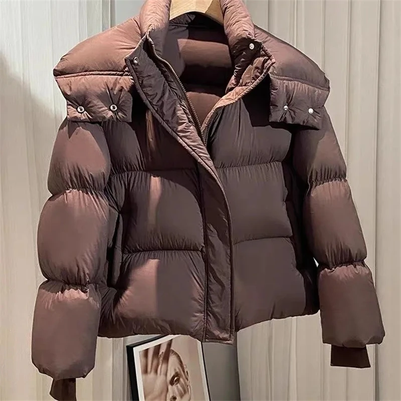 Short Parkas Women Streetwear Cropped Down Coat Korean Sweet Puffer Jacket Winter Solid Casual All Match Cotton Padded Outwear