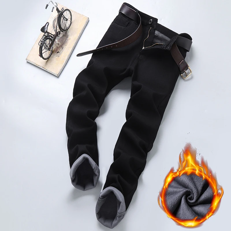 Men's Winter Warm Jeans 2023 Fashion High End Classic Jeans Stretching Handsome Casual Comfort Simple Trendy Essential Man Pants