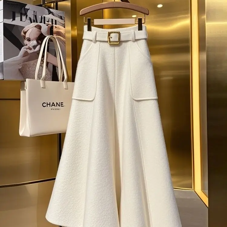 

Осень-зима 2026, однотонные карманные юбки, женские однотонные юбки трапециевидной формы с высокой талией, корейские толстые элегантные стильные юбки на флисовой подкладке TS601