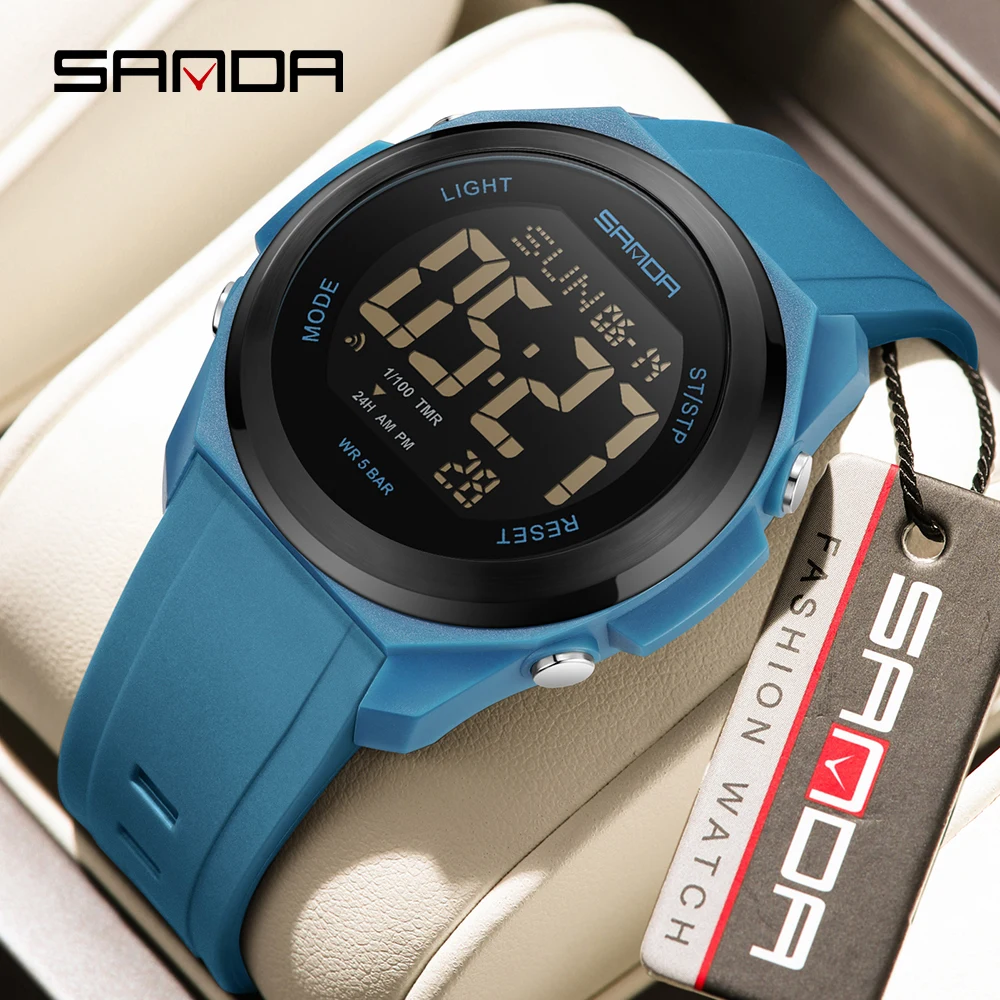 SANDA 2199 Новые спортивные часы с водонепроницаемым таймером и несколькими светящимися электронными часами Будильник с напоминанием Мужские часы-1