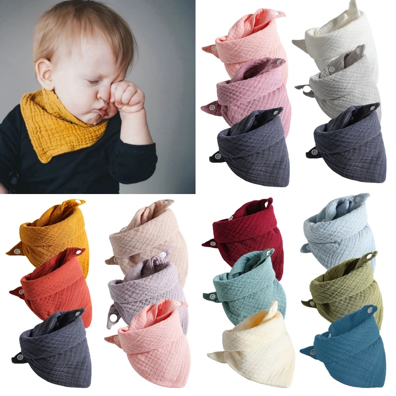 Bavoirs d'alimentation pour bébé, serviette salive pour foulards triangulaires, Bandana en coton doux, bouton-pression Burp 3