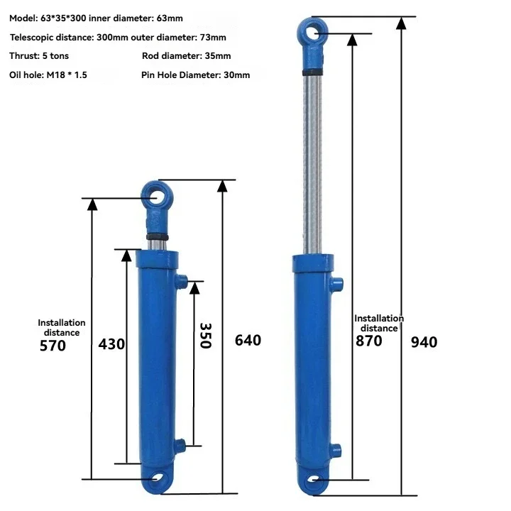 Hydraulic Cylinder Oil Top 5T  Two-way Hydraulic Cylinder Engineering Pump Station Power Unit Small Cylinder