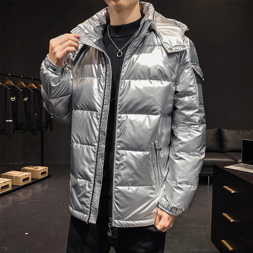 Parkas de plumón de pato blanco para hombre, abrigo grueso y cálido con cuello levantado, sombrero desmontable, Parka informal con capucha,