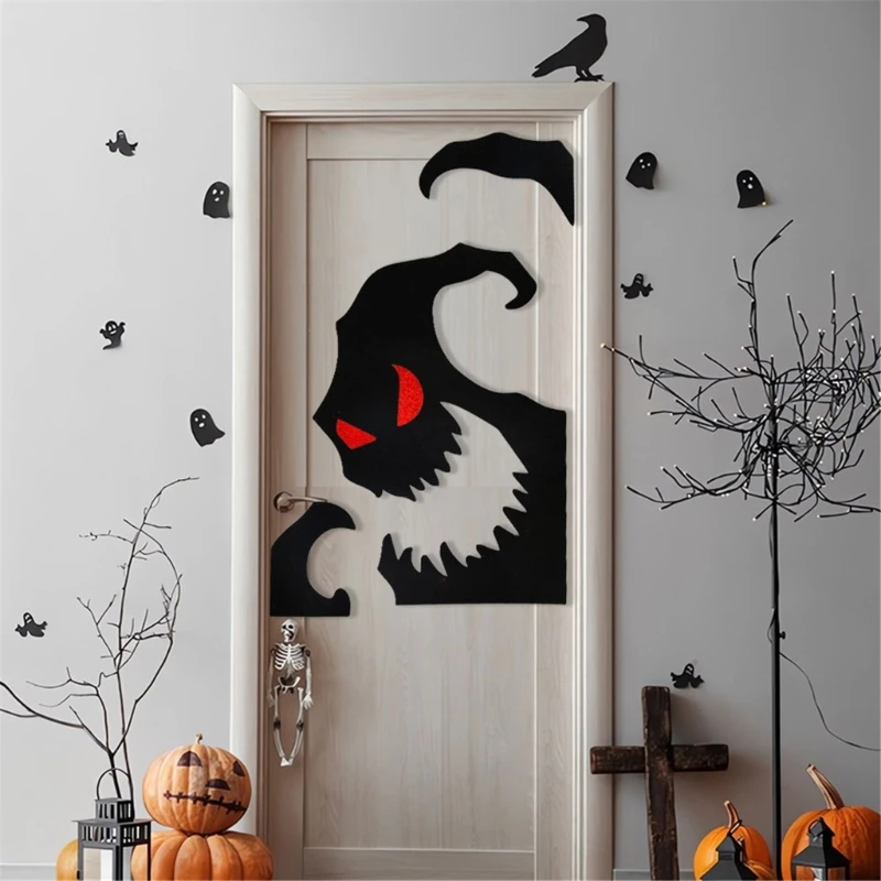 Halloween Bat Witches Door and Window Decoration Stickers Set Felt Wall Decals for Holiday Decoration