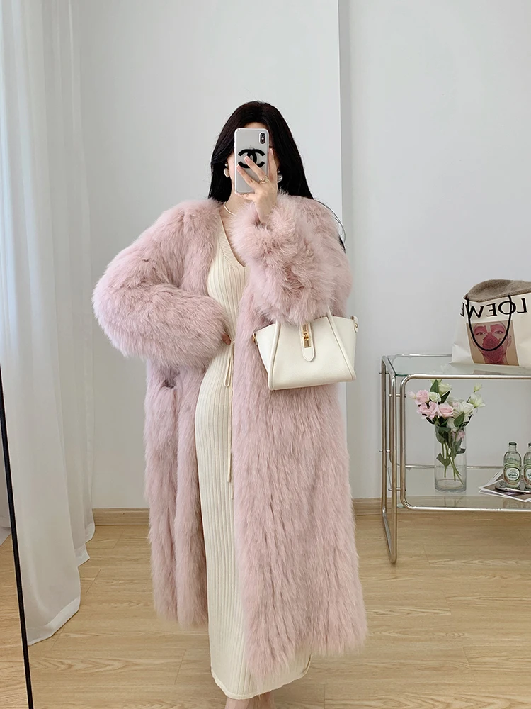2023 Real Fox Fur Coats Natural Fur Knitted Jackets Outerwear Female Winter