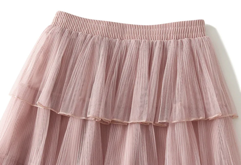 New Summer Korean Mesh Half Body MIDI Skirt Spring and Autumn Super Fairy Layered Cake Skirt Women's Knee Long Beach Skirt