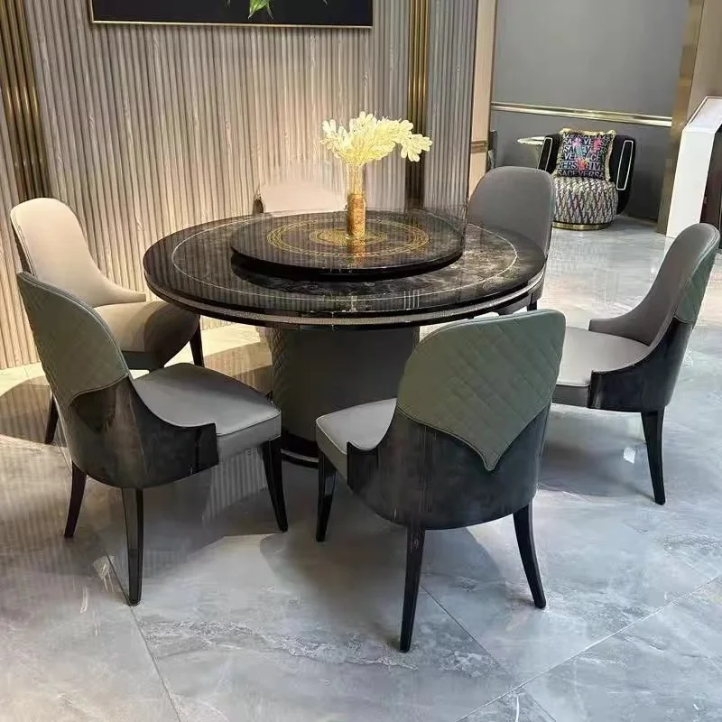 Furniture style Modern luxury Italian high-end natural marble dining table set 6 chairs