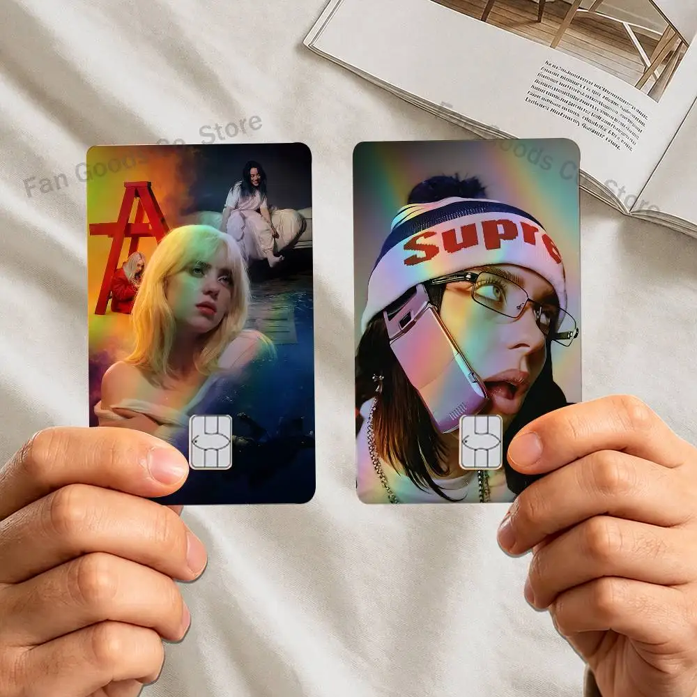 

B-Billie Singer E-Eilish Laser shimmer Credit Card Skin Party Stickers for Visa Bank Card Bus Metro Access Card Pvc Decal Gift
