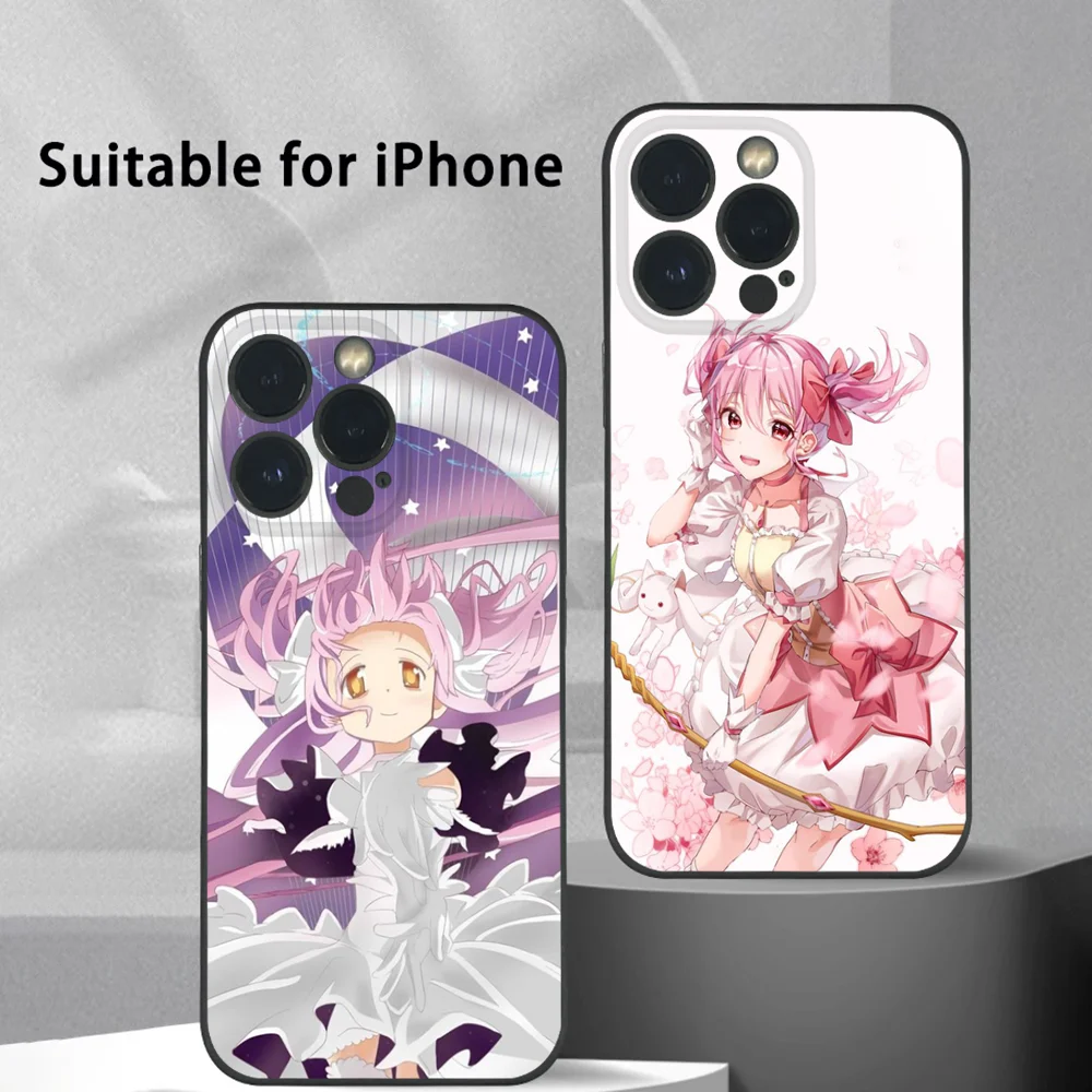 

P-Puella Magi Madoka M-Magica Phone Case For iPhone 16 15 14 13 Pro Max Plus Mini Black Frosted Soft Shell Funda