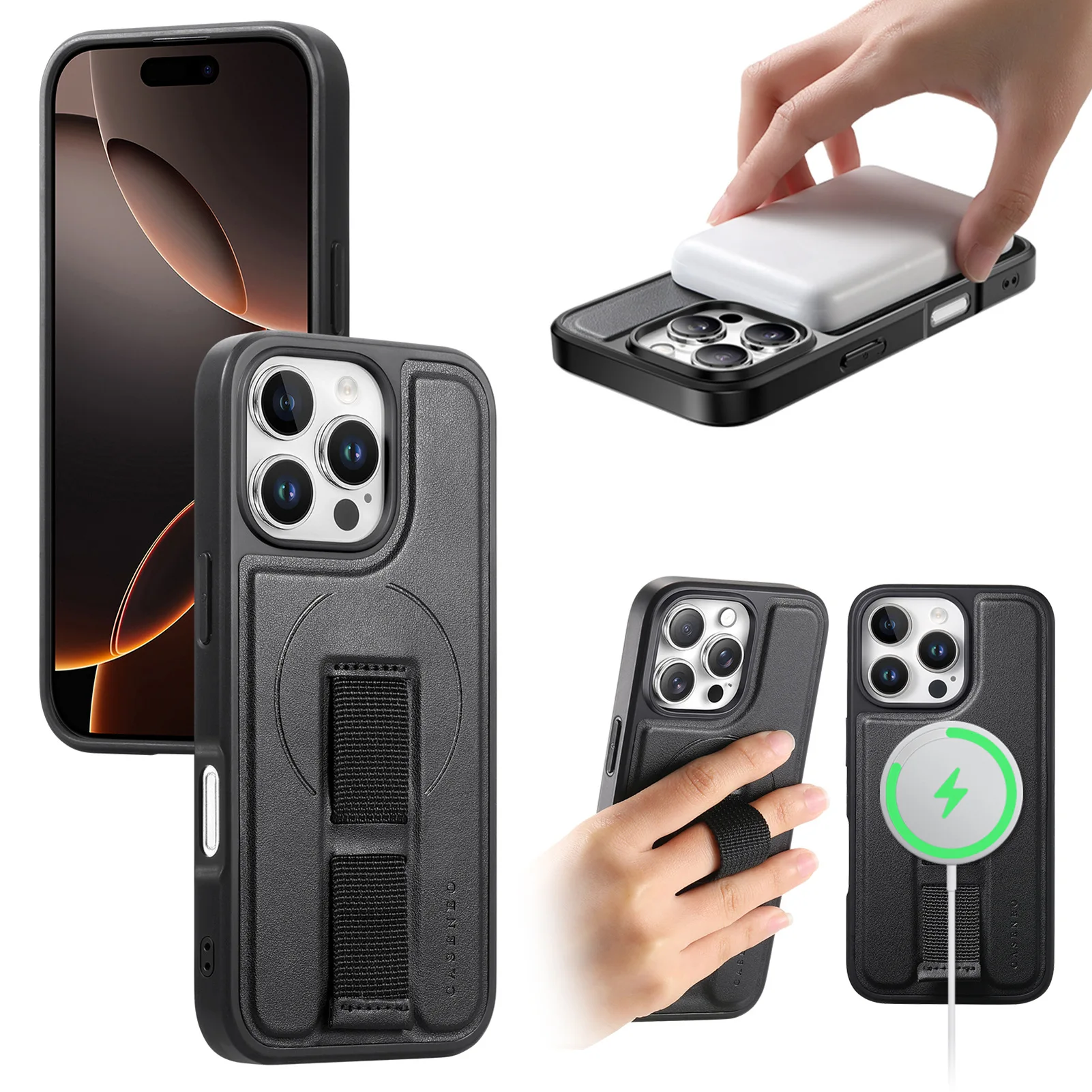 

Магнитный чехол для телефона с браслетом для Iphone 16, 15, 14, 13, 12 Pro Max, роскошный деловой кожаный чехол с беспроводной зарядкой, ТПУ + чехол из искусственной кожи