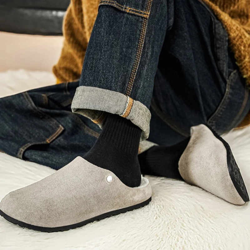 

Solid-color Pull-over Fleece Warm Flat Low-top Silent Large-sized Silent One Foot Multi-color Available Men's Fashion Slippers