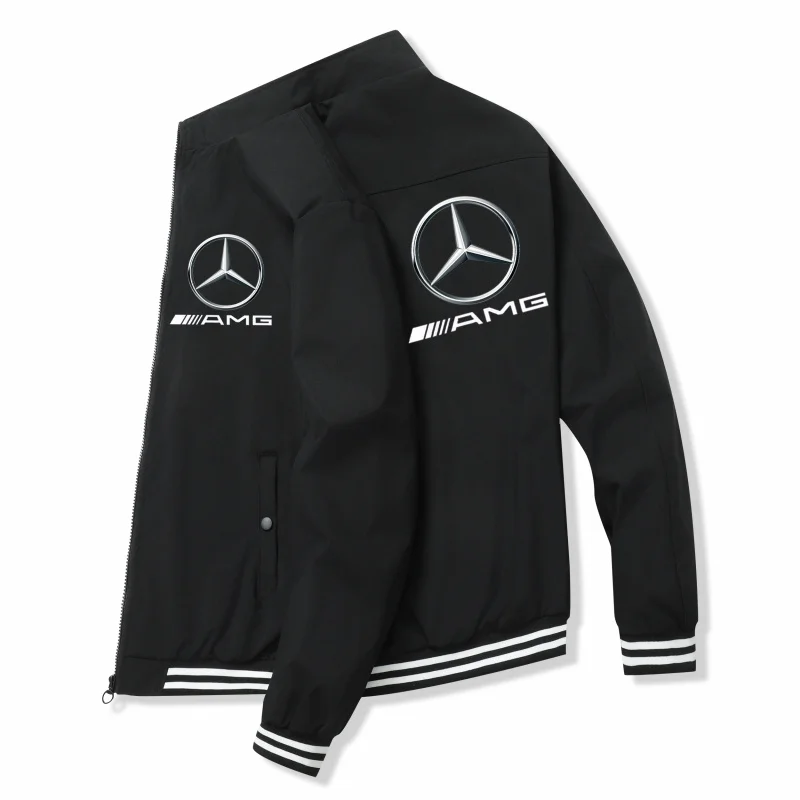 

Spring and Autumn Jacket High-Quality Men's Stand Collar Sports Jacket Motorcycle Pilot Print Mercedes-Benz Workwear Motorcycle