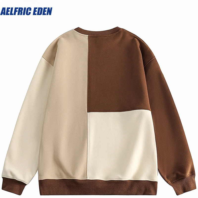 Aelfric Eden Men Sweatshirt Pullover Streetwear Retro Patchwork Sweat Shirt Harajuku Cotton Casual Pullover Sweatshirt Hip Hop