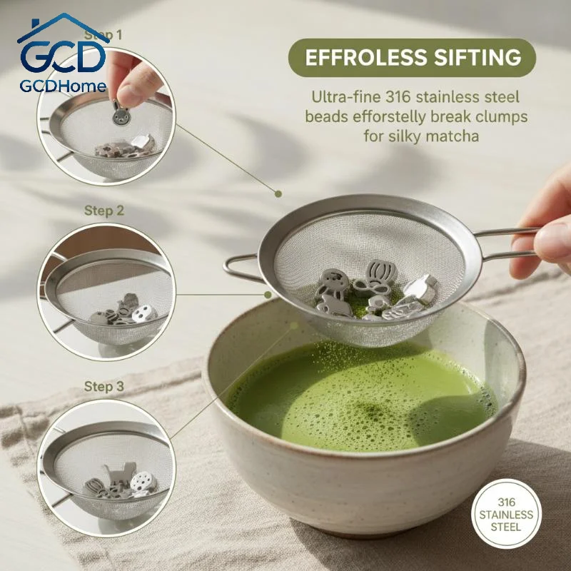 Premium Anti-Clump Matcha Sifter Stainless Steel Sieve With Rolling Beads For Smooth Sifting No More Lumps Food-Safe Durable
