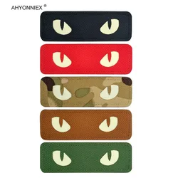 AHYONNIEX 1PC Attack On Cat's Eye Helmet Badge Demon Head Embroidery Patch Military Tactical IR Reflective Morale DIY Stickers