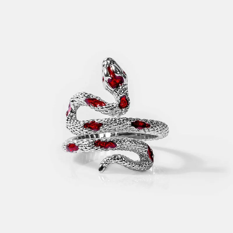 

New 2023 Vintage Fashion Snake Open Ring Unisex Red Crystal Ring Banquet Jewelry Accessories Gift
