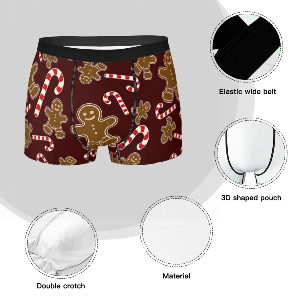 Christmas Candy Cane and Gingerbread Man Merry Christmas Underpants Breathbale Panties Male Underwear Print Shorts Boxer Briefs