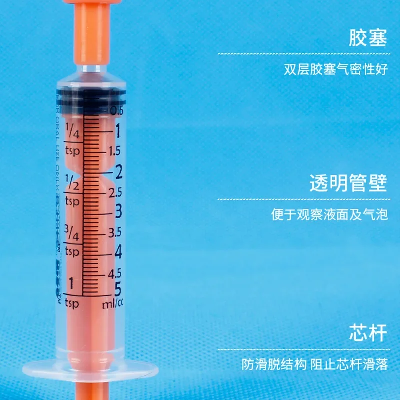 5/10ml Color Straight Mouth Syringe with Plastic Cap Pet Animal Feeding Syringe Rubber Stopper Disposable Pump Measuring Scale