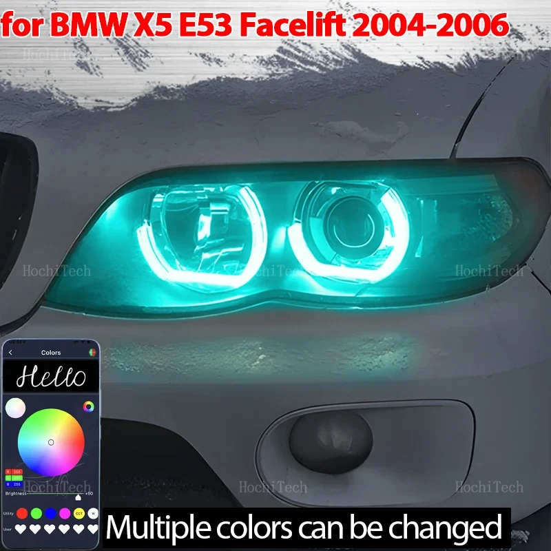 

Комплект колец RGB с ангельскими глазами, разноцветная вспышка, дневные ходовые огни с дистанционным управлением для BMW X5 E53, подтяжка лица 2004 2005 2006