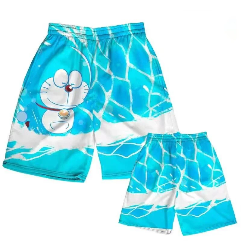 Summer Kids Doraemon Printed Shorts Cute Cartoon Printed Beach Short Pants Men Women Fashion Beach Clothing Casual Daily Wear