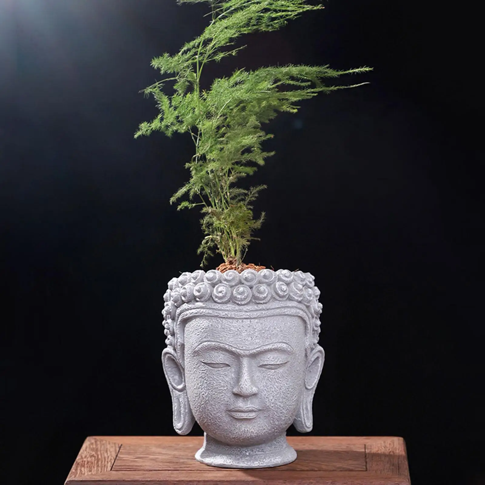 Resin Buddha Head Flower Pot Miniature Plant Vase Indoor Outdoor Decorative Container with Drainage for Balcony Office