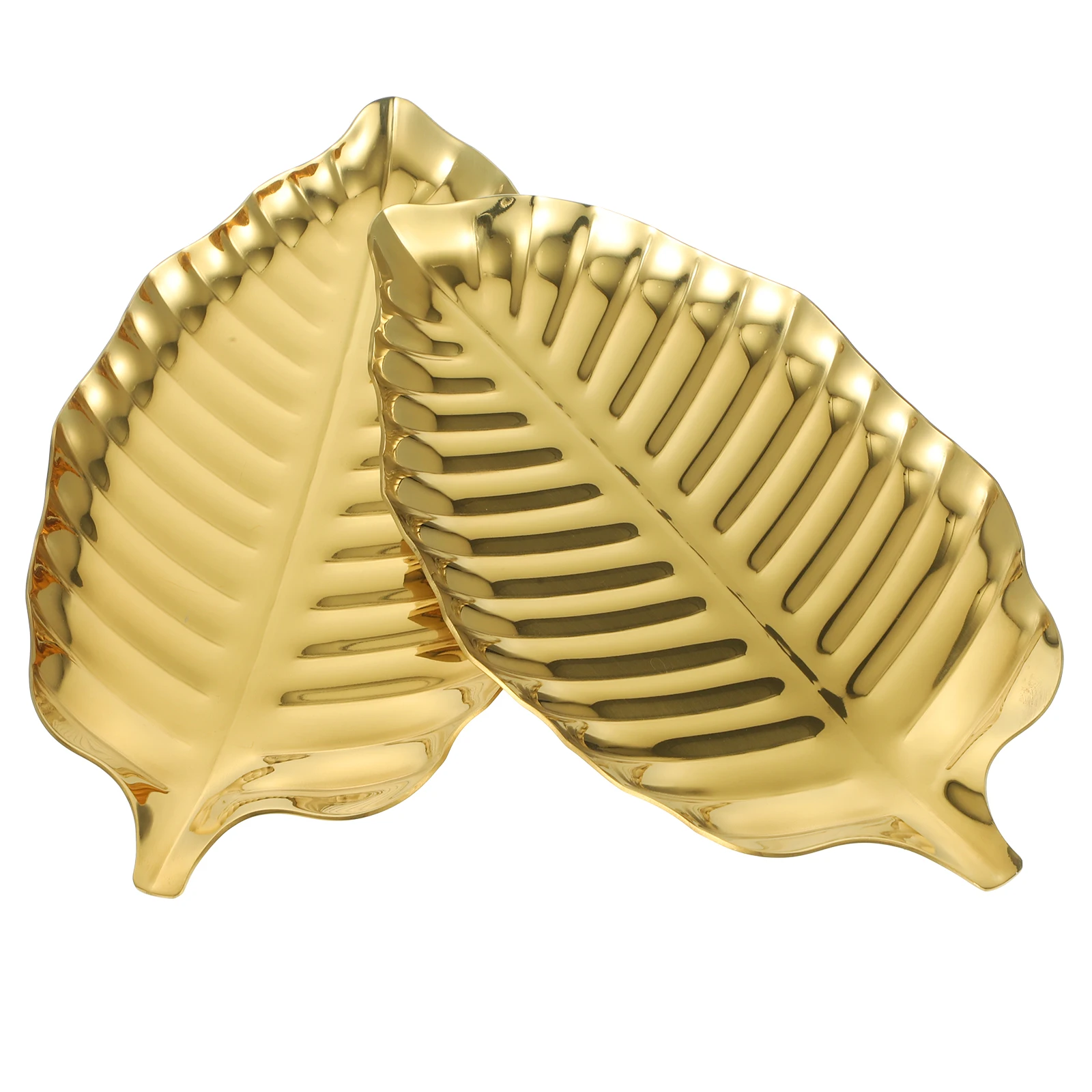 

2 Pcs Golden Leaf Shape Fruit Dessert Tray Stainless Steel Storage Decorative Plate Home Hotel Nordic Container