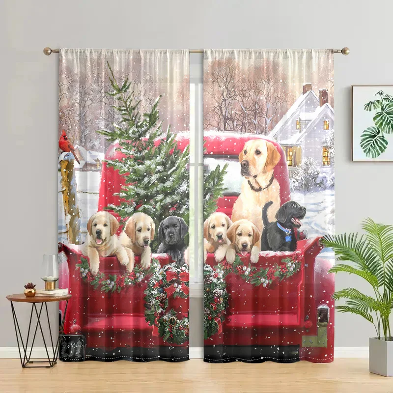 

2 pieces, Christmas holiday truck puppy curtains -30% blackout - suitable for living room, bedroom, home decoration