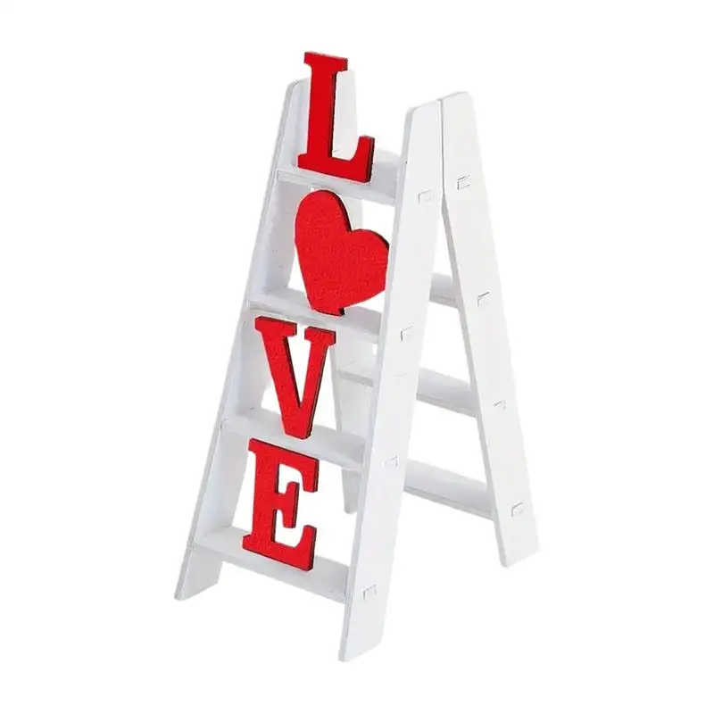 red Love Ladder Desktop Decor Valentine's Day Sign Love Ladder Table Decor for Desk Mantle Shelf Wedding Home Decorations