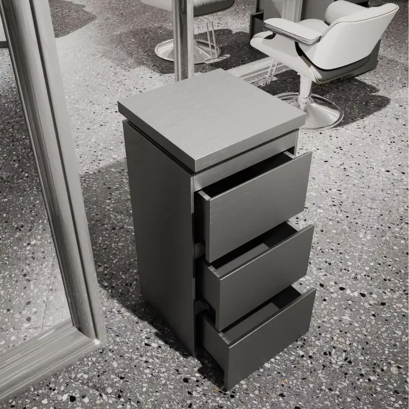 Barber Shop Tool Counter, Hair Salon Dedicated Stainless Steel Double-sided Hairdressing Cabinet with Three Drawers