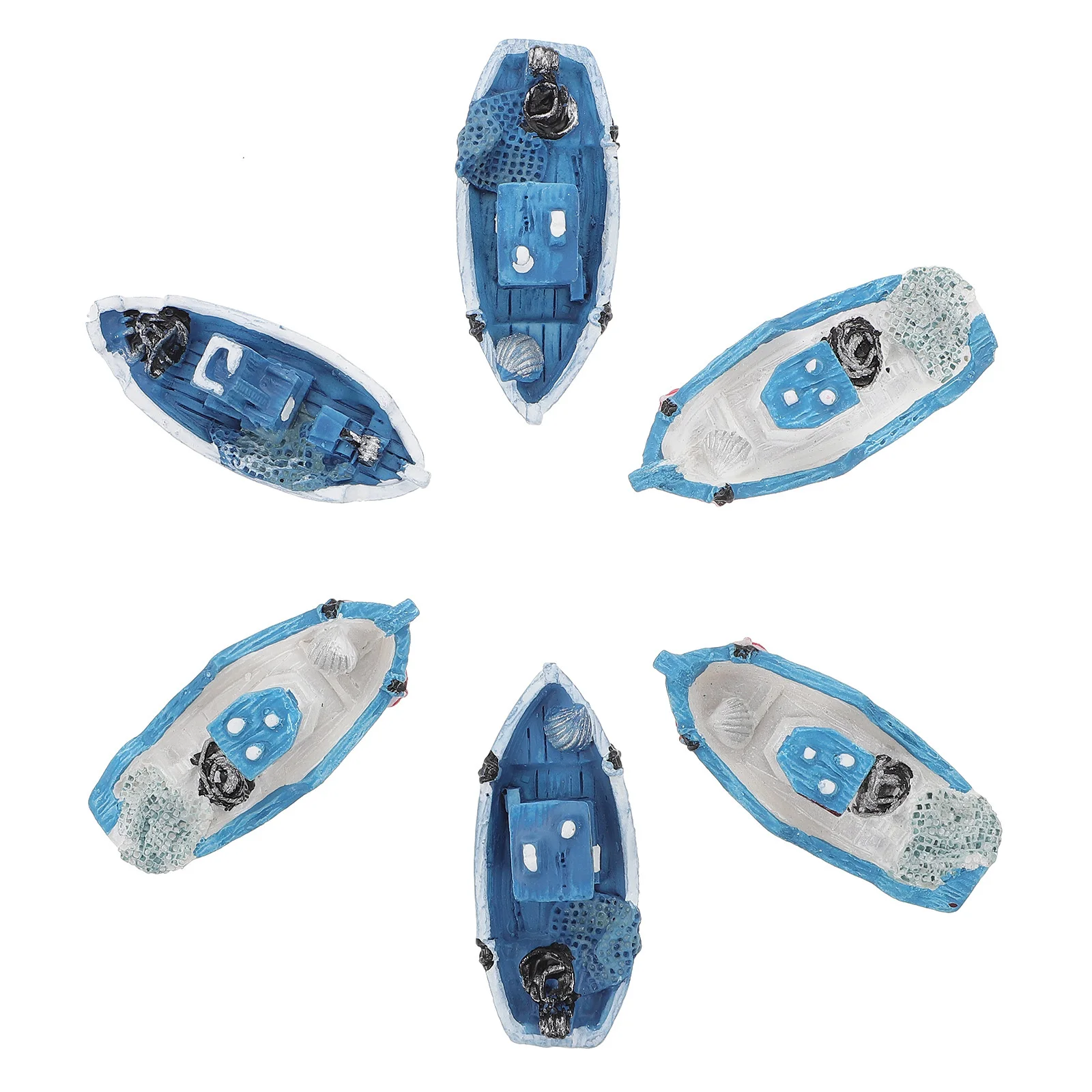 6 Pcs Beach Theme Decor Fishing Boat Sailboat Model Ornament Mediterranean Resin Decoration Mini Nautical Miniatures