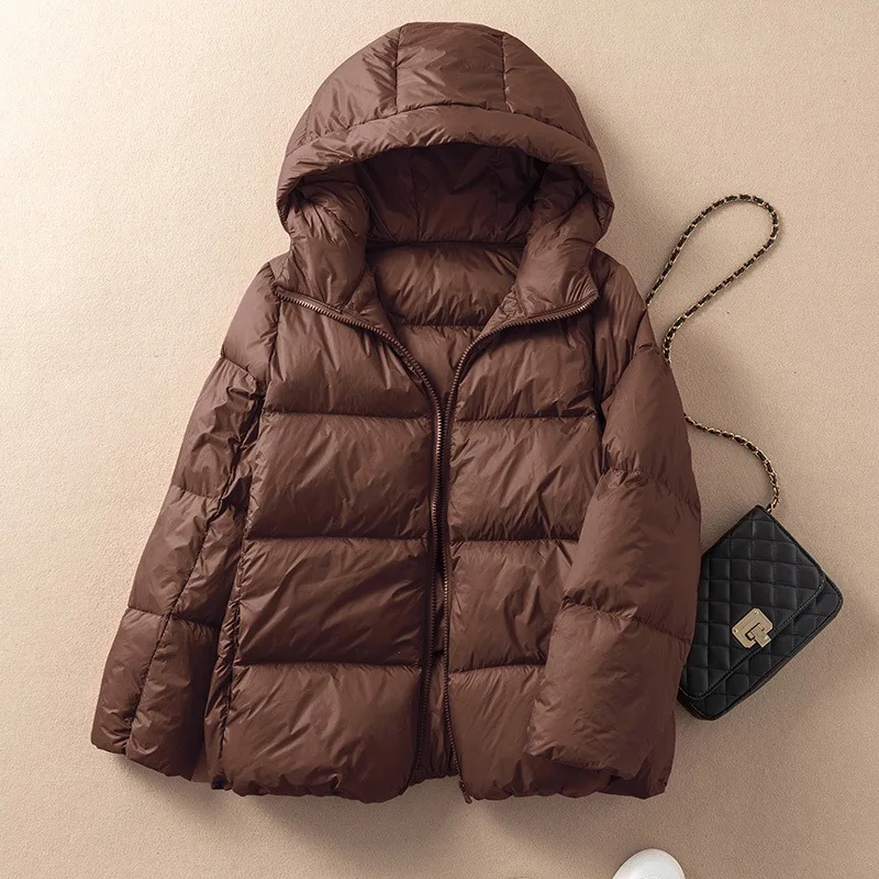 Women's Clothing Short Hooded Puffer Jacket Simple Elegant Down Jacket Women's Autumn Winter Warm White Duck Down Coat Korean
