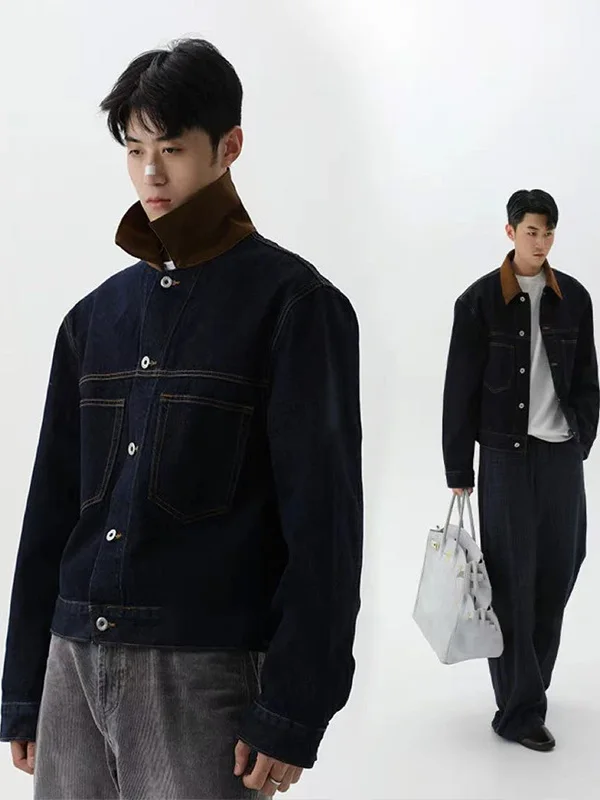 

Мужская джинсовая куртка Cleanfit Barn Sle с пэчворк-воротником, свободного кроя, модная, осенняя, повседневная, из смесового хлопка, с длинными рукавами