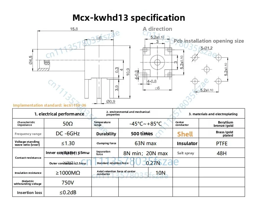 1pc mcx-kwe connector mcx-kwhd18 elbow female pcb hole spacing 5.2 positive four-pin accessories