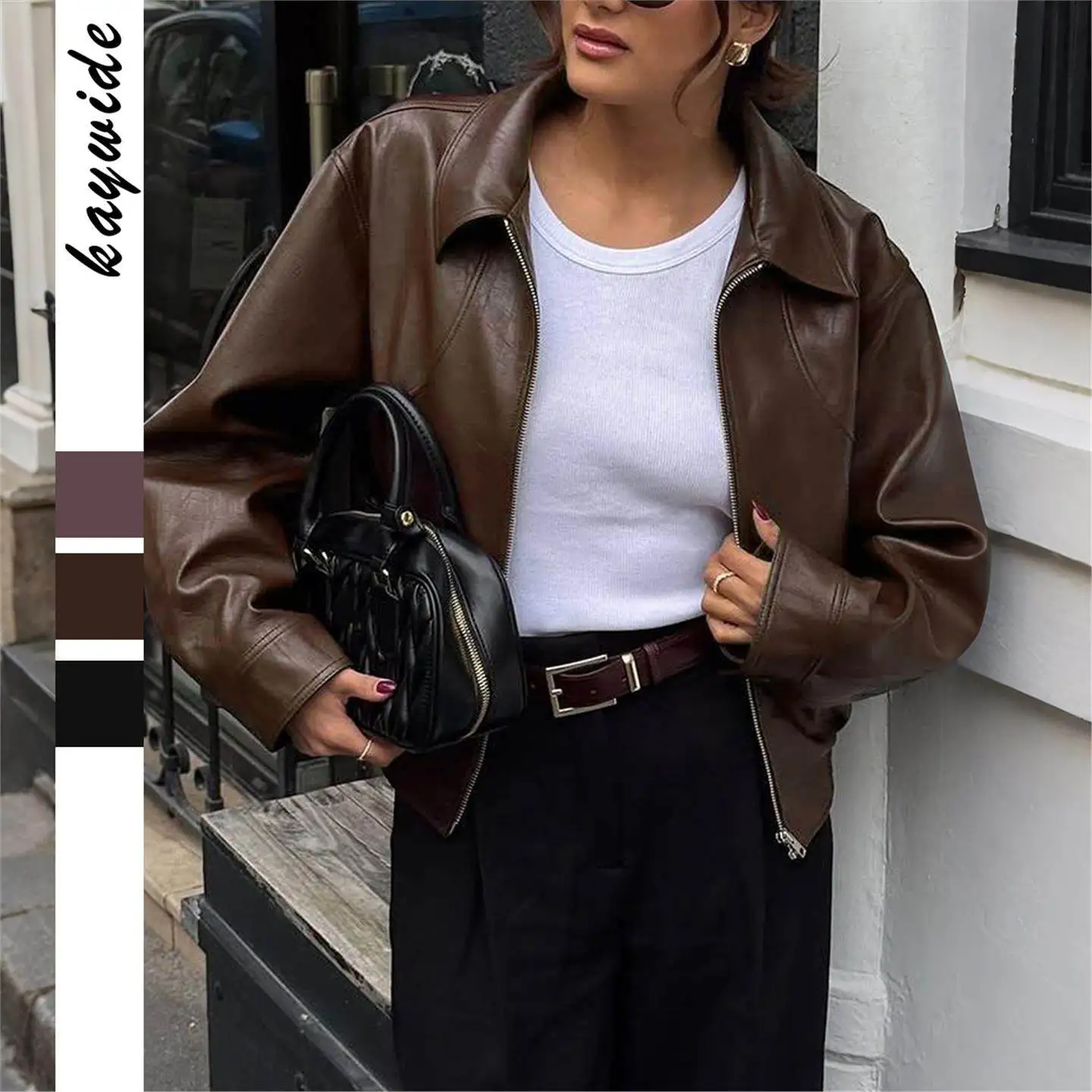 

Повседневная кожаная куртка Vaion Sle Long Sve, женская осенне-зимняя верхняя одежда Faion, классический цветной дизайн