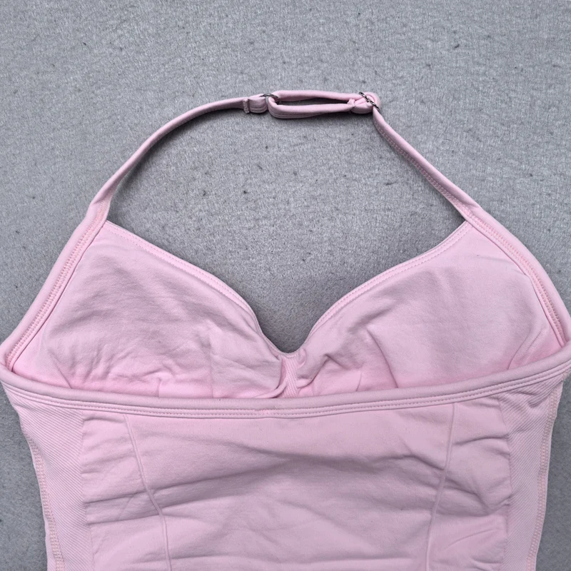 2 Pieces Seamless Yoga Set Workout Clothes Shorts Sets Adjustable Longline Strappy Top Scrunch Shorts Yoga Clothing Gym Set image 4