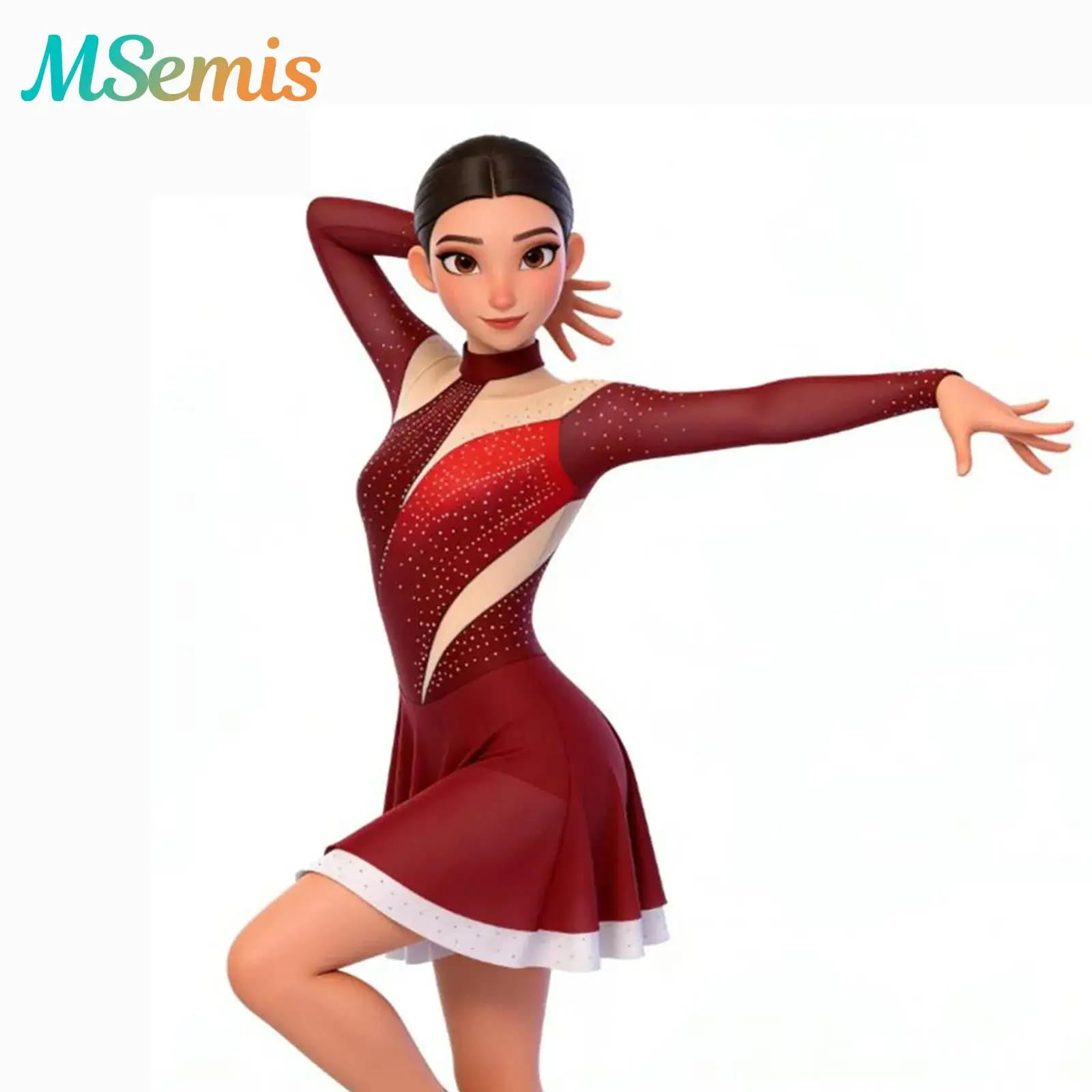 Costumes de danse lyrique pour femmes adultes, gymnastique, patinage artistique, Ballet, strass brillants, maille transparente, manches longues, robe à volants