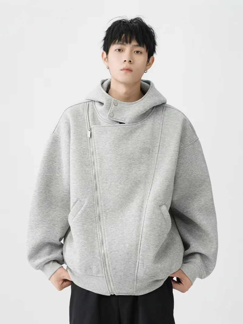 

Y2K модный топ с двойной молнией и высоким воротом, широкая шляпа, мужские толстовки, уличная готическая повседневная одежда в стиле Харадзюку, свободная трендовая толстовка для пар