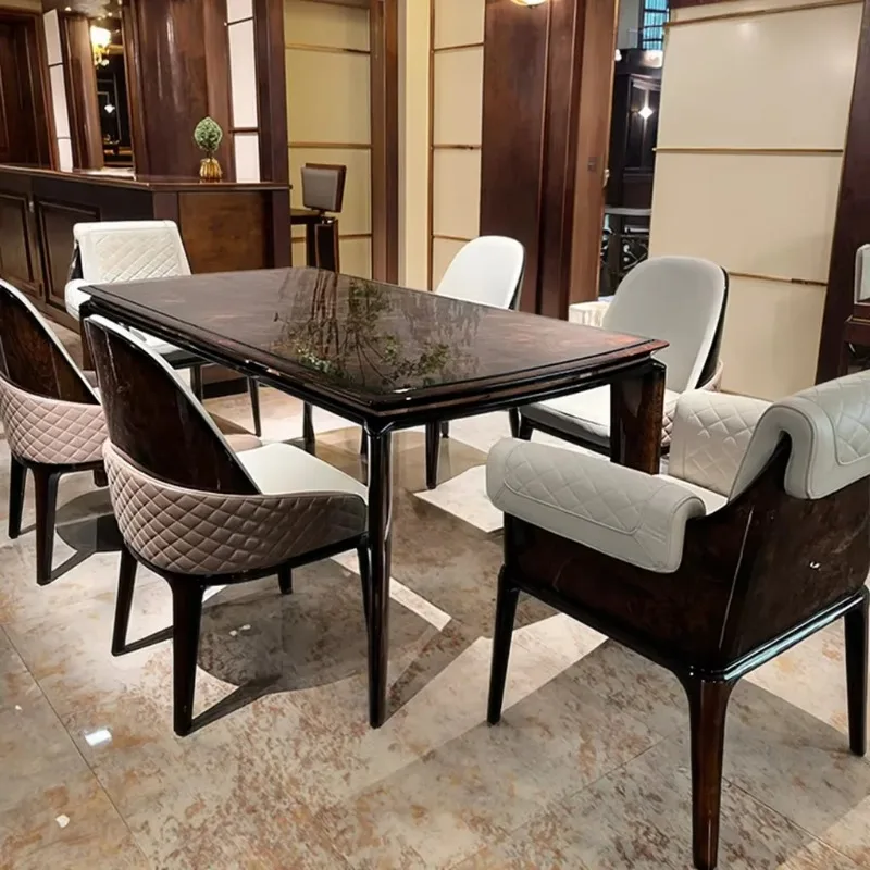 New Home Dinning Room Furniture 6 Seater Modern Luxury Rectangle Wooden Dining Table and Chair Set