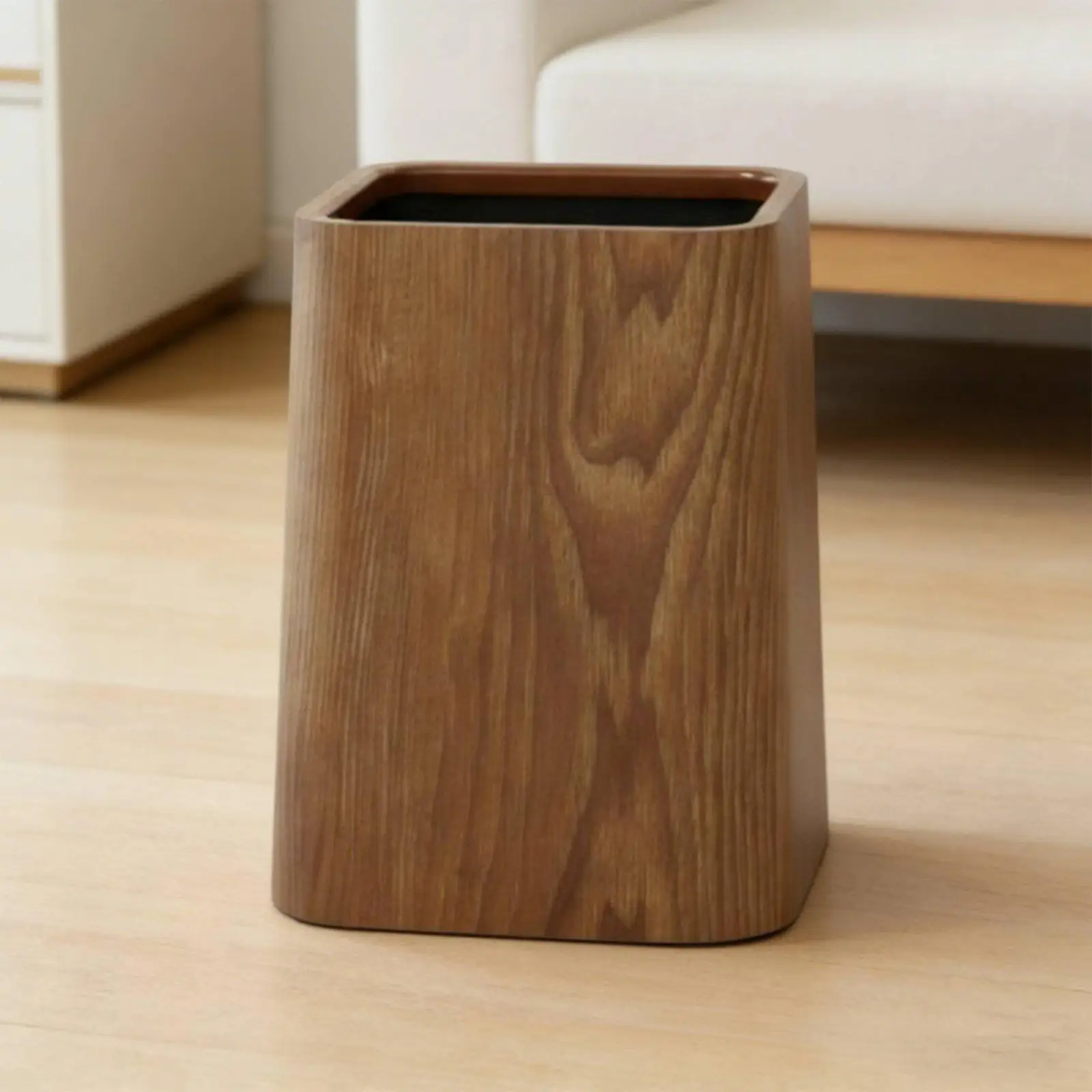 Wooden Waste Basket Elegant Faux Wood Grain Trash Bin Paper Basket for Modern Living Room or Office Use