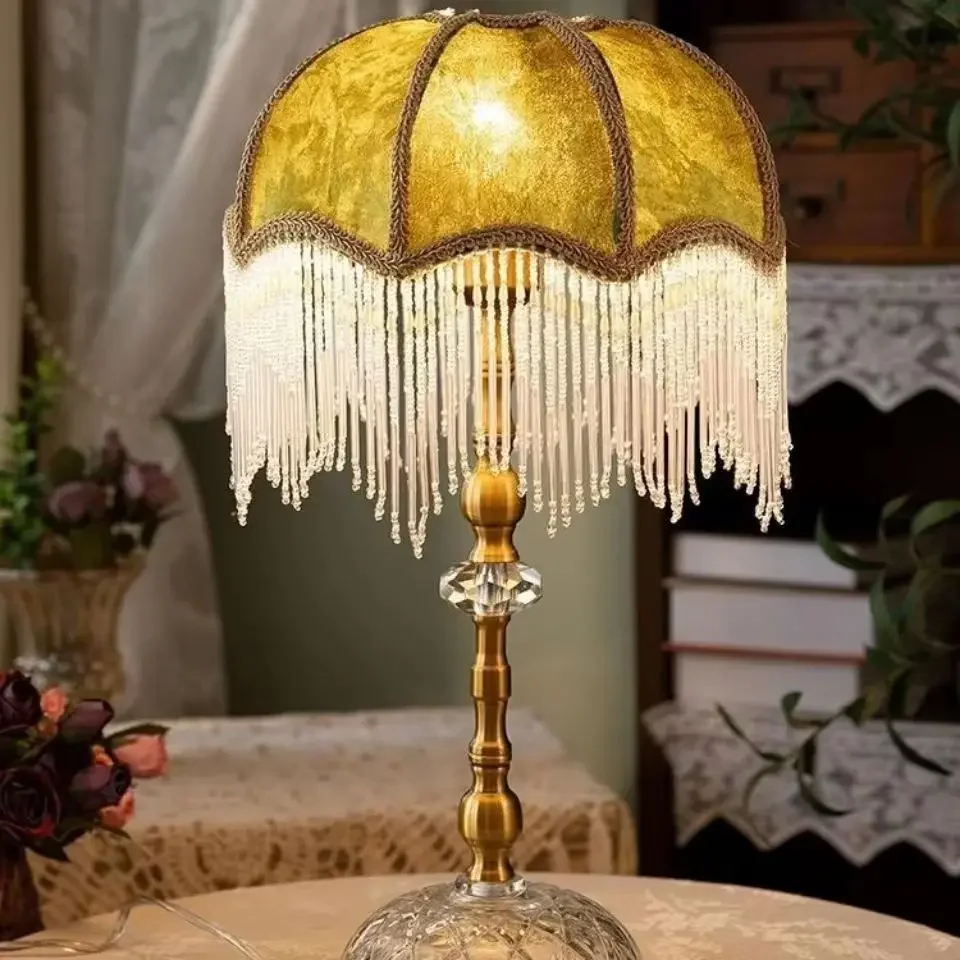 Saman Französisch Tisch lampe American Retro Wohnzimmer Schlafzimmer Villa europäische pastorale kreative Quasten Schreibtisch Licht