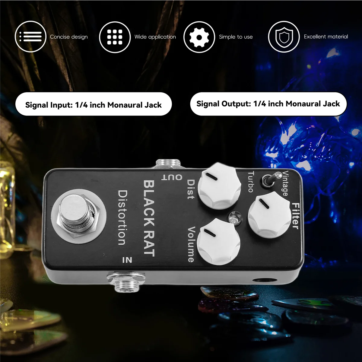Imagem -05 - Pedal Mosky Black Efeito Mini Guitarra Rat Distorção