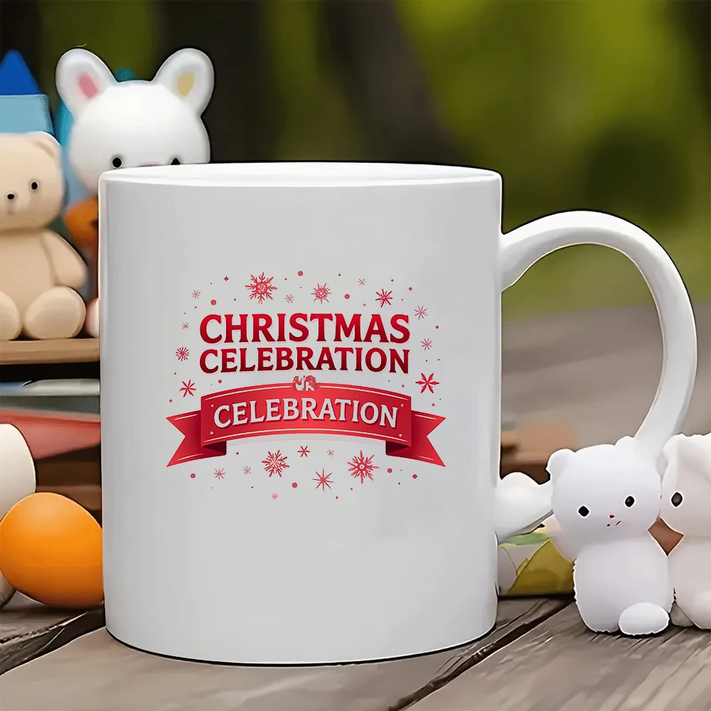

11oz Christmas Themed Mug + Snowflake Star Decor Couples' Style Water Cup Christmas Gift for Family and Office