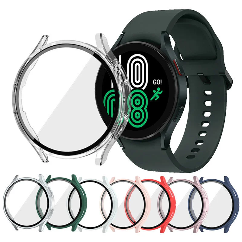 Hülle für Samsung Galaxy Watch 7/6/5/4 44 mm 40 mm Hard PC Bumper Displayschutzfolie Gehärtetes Glas Cover Galaxy Watch FE Schutzhülle