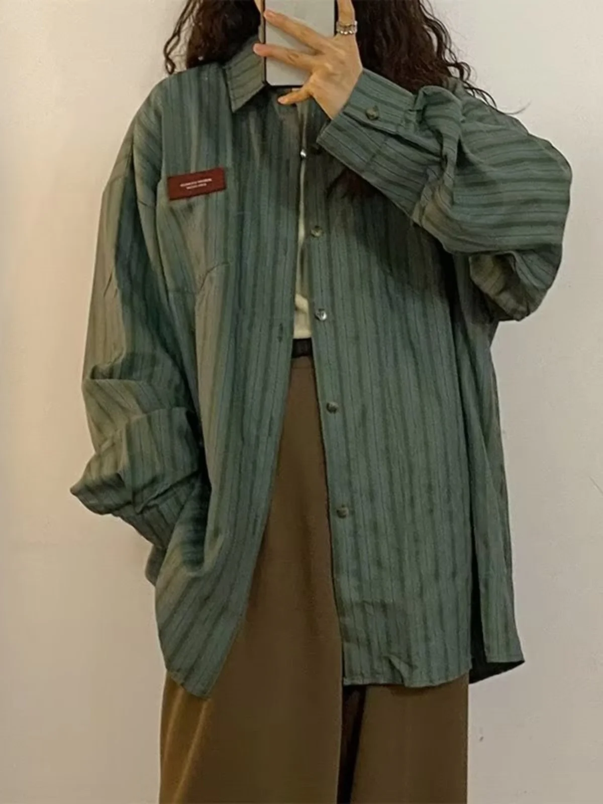 Loose Long Sleeve Cityboy Shirt Unisex Vintage Striped Lazy Style Inner Design Small Audience Hong Kong Flavor Top