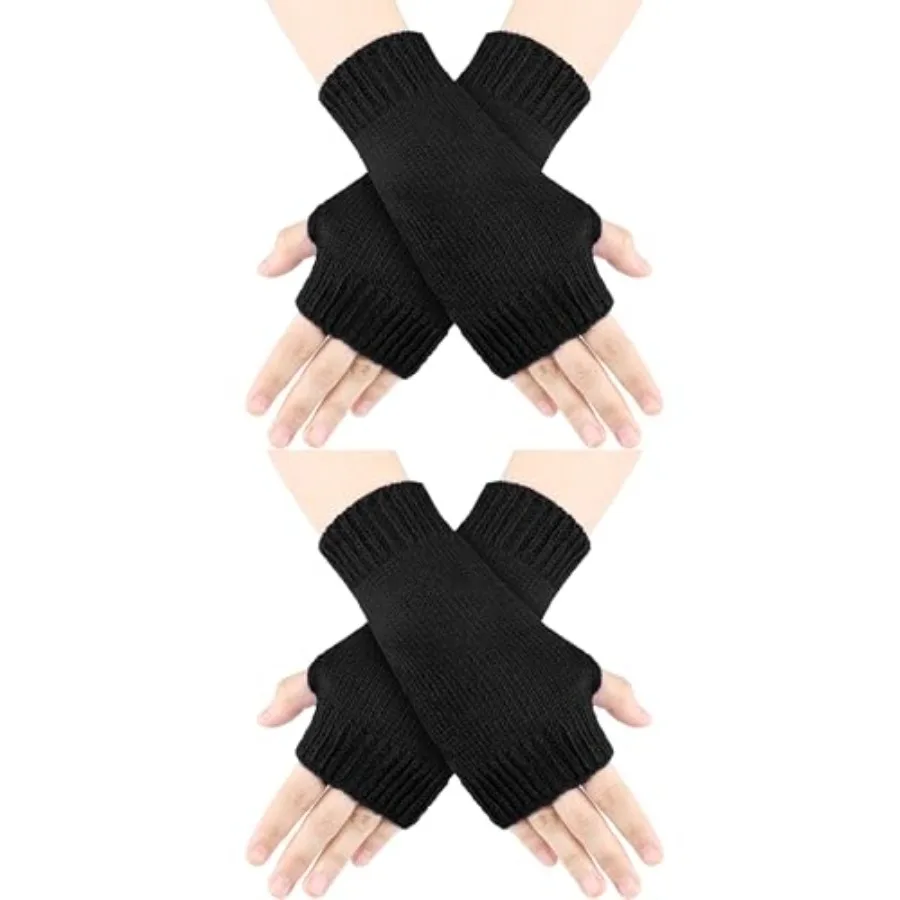 2 Pair Fingerless Gloves Wrist Soft Knitted Flexible Typing Driving Gloves for Women Men in Common Size